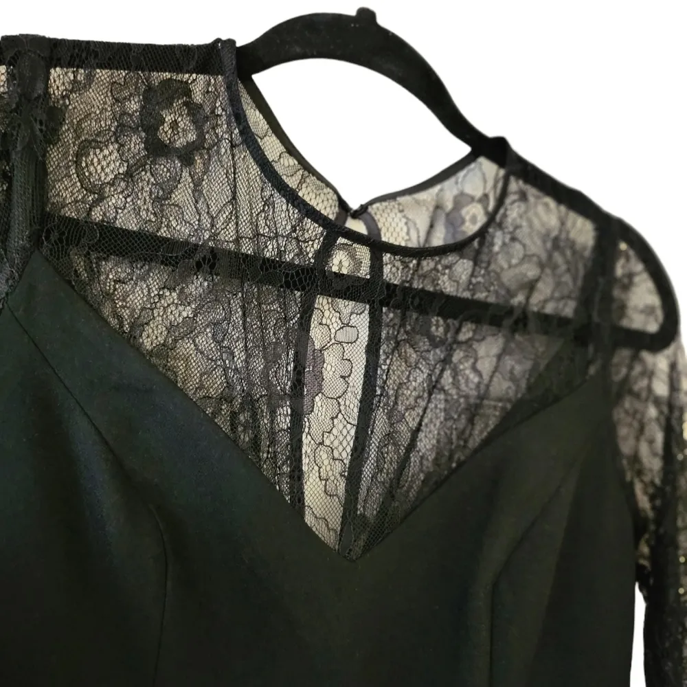 Aidan Mattox Maxi Long Sleeves Lace Bodice Evening Dress w/Slit Size 4 Black NWT - Image 3