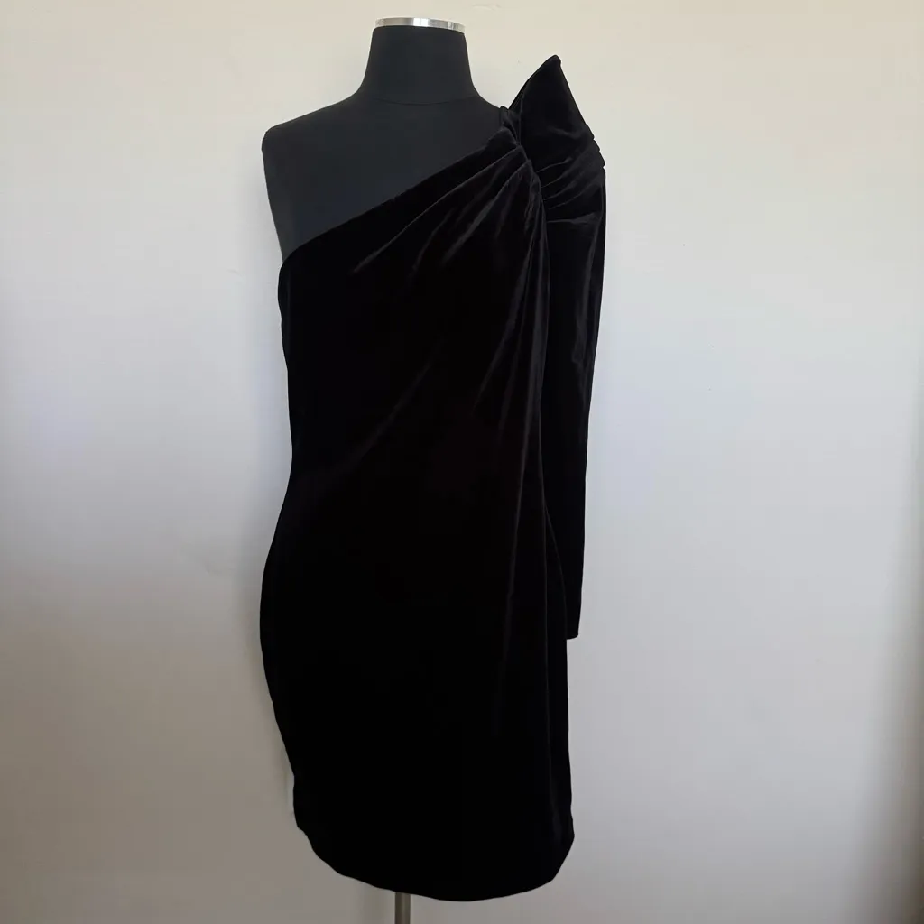 Ted Baker London Sculpted One Shoulder Velvet Black Dress Size 4 - Image 9