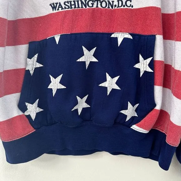 USA Pullover Hoodie‎ Washington DC American Flag Embroidered Medium Patriotic Blue - Image 3