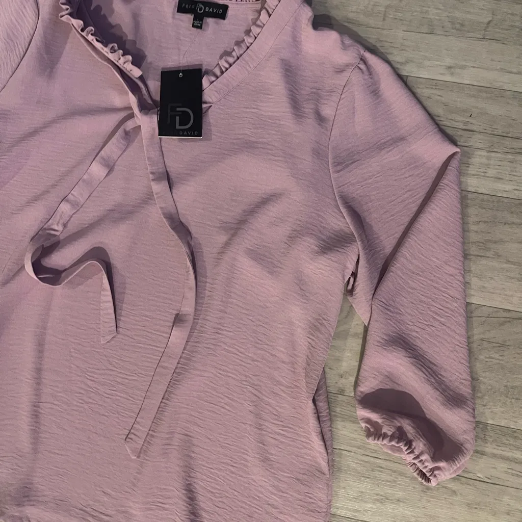 Fred David NWT large purple Pink lilac mauve Ruffled Women's Top blouse pleated - Image 2