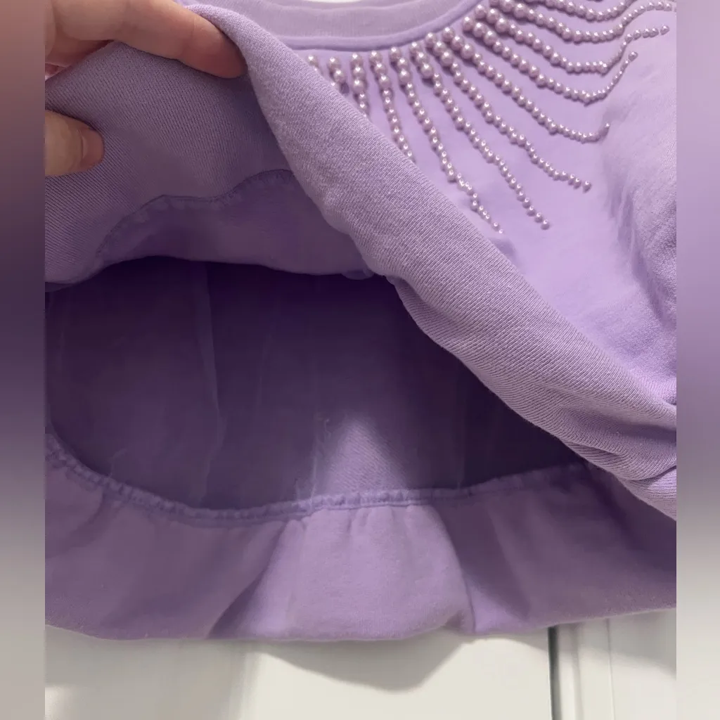 Queen of Sparkles Pearl Beaded Crop Sweatshirt Purple Size M - Image 3