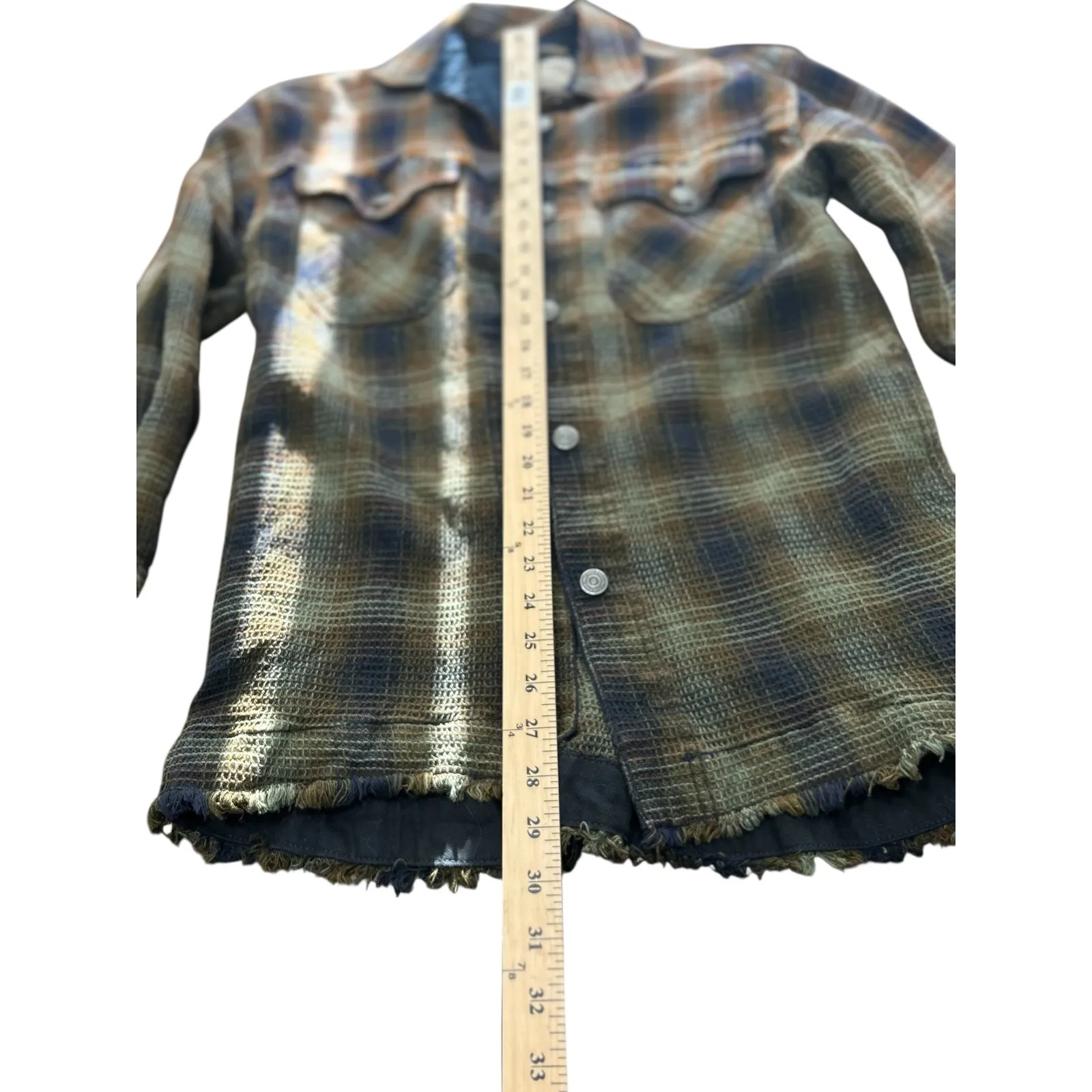 Free People Oversized Plaid Flannel Shacket Distressed Raw Hem Button Down - Image 8