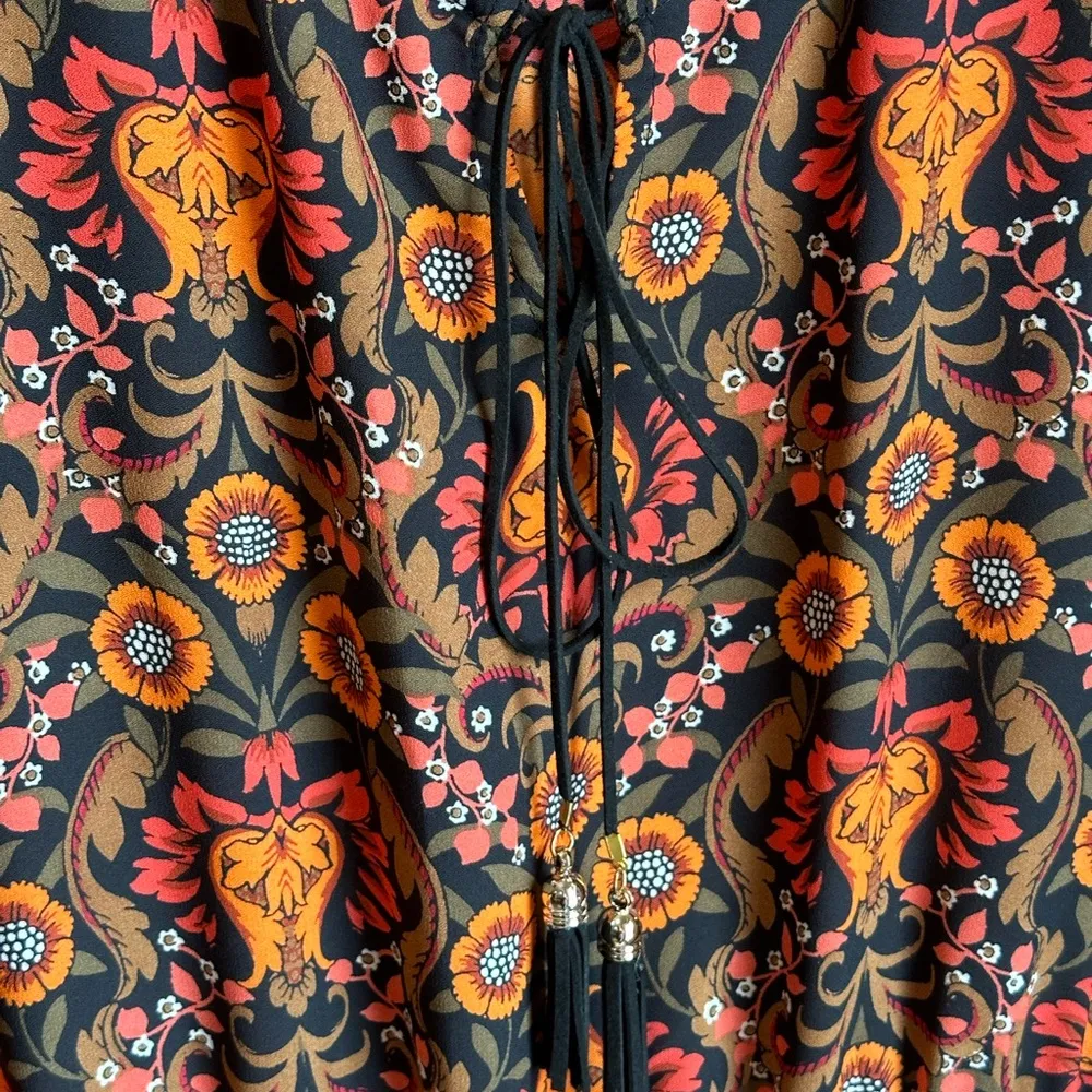 Relativity Maxi Dress Boho Flowers Black Orange Size Large Country Chic Fashion - Image 2