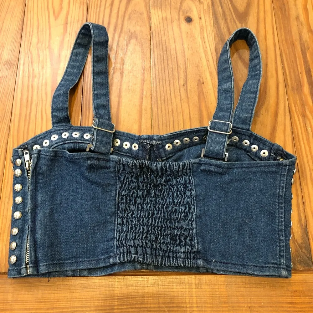 dark denim studded bralette Corset Crop Top S - Image 2