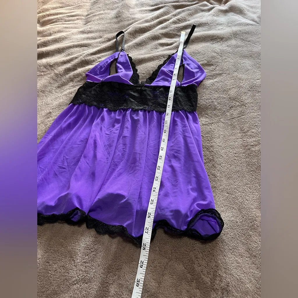 Purple & Black Sheer Lace Sexy Babydoll Dress Lingerie Sleepwear Women’s M EUC Size M - Image 7