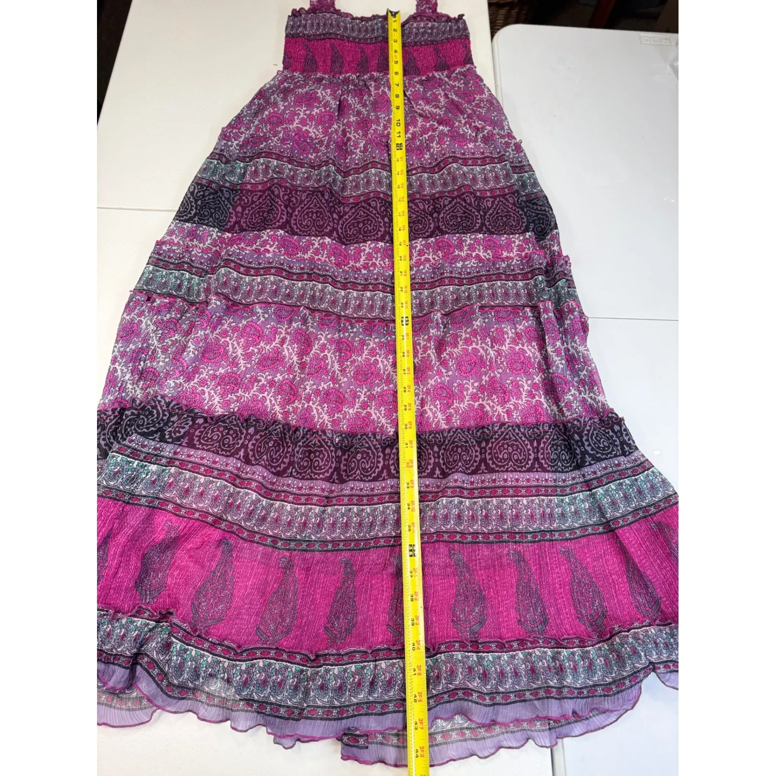Chaudry by kc Tiered Maxi Dress Pink Purple Paisley Print Bohemian Summer M Size M - Image 3