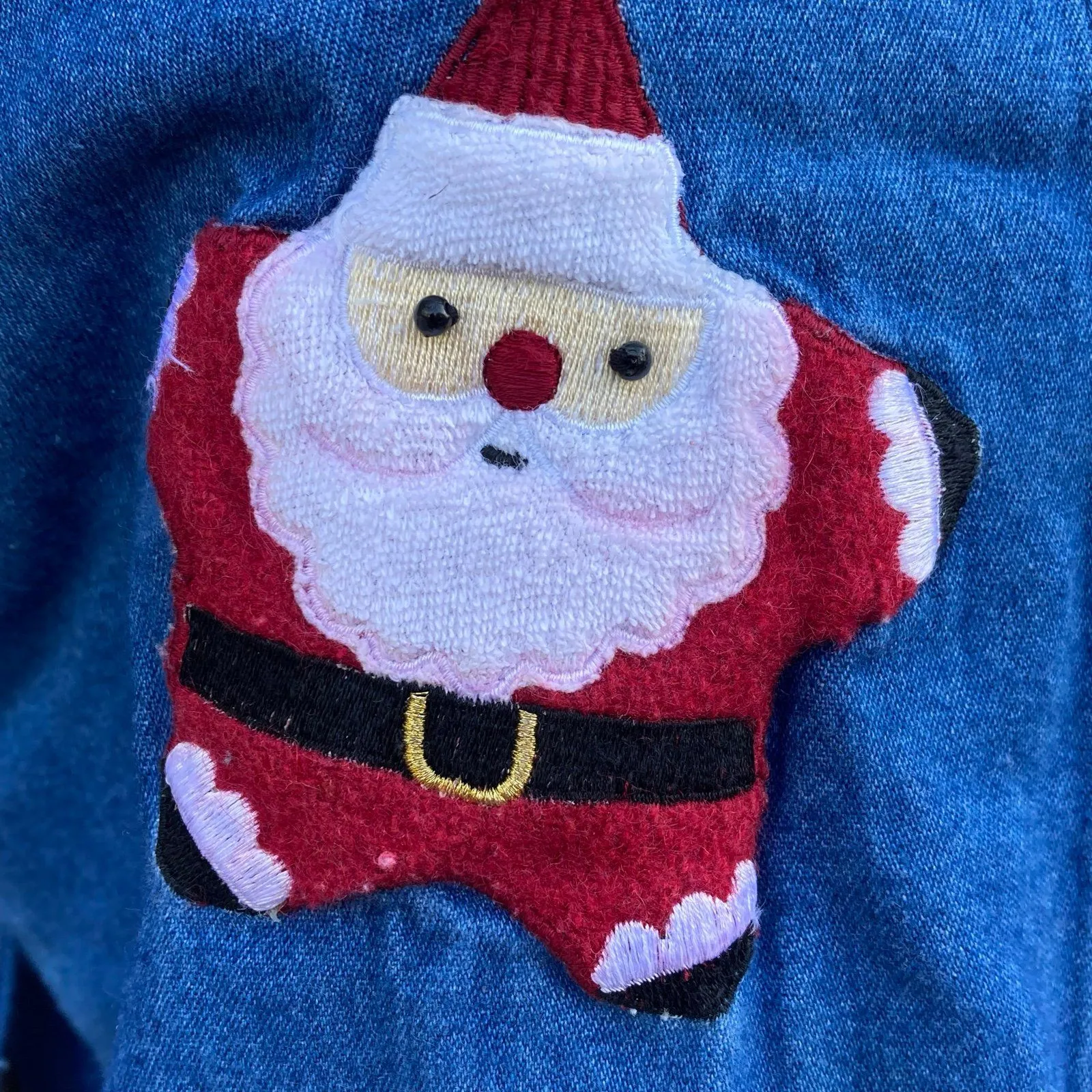 Grandmacore Christmas button down denim shirt women’s size medium santa claus Blue - Image 6