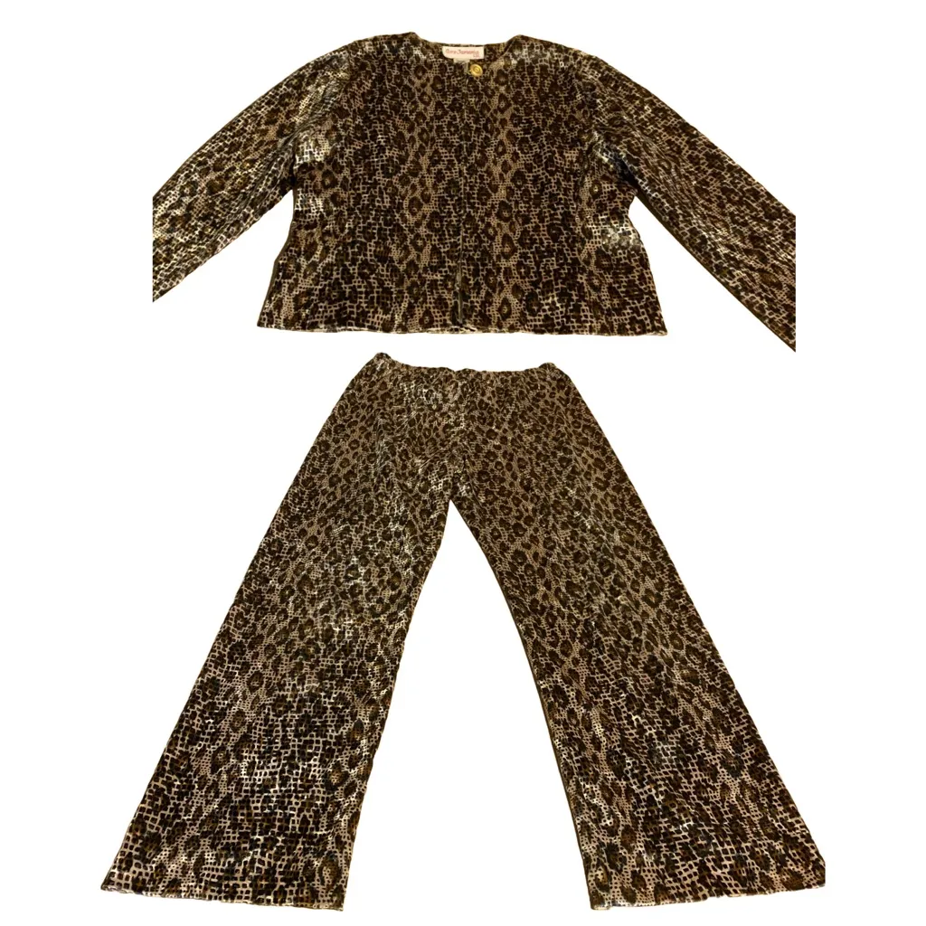 VINTAGE 1980'S ANNE FAIRBANKS II BLACK. & TAN LEOPARD PRINT PANT SET (10) Black - Image 11