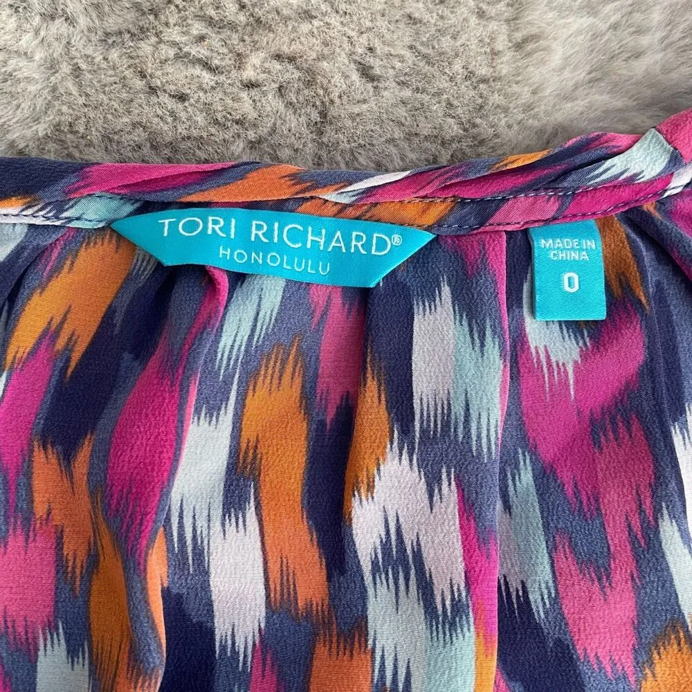 Tori Richard Honolulu Blouse Size 0 XS Confetti Tie Sleeve 100% Silk Career Love - Image 3