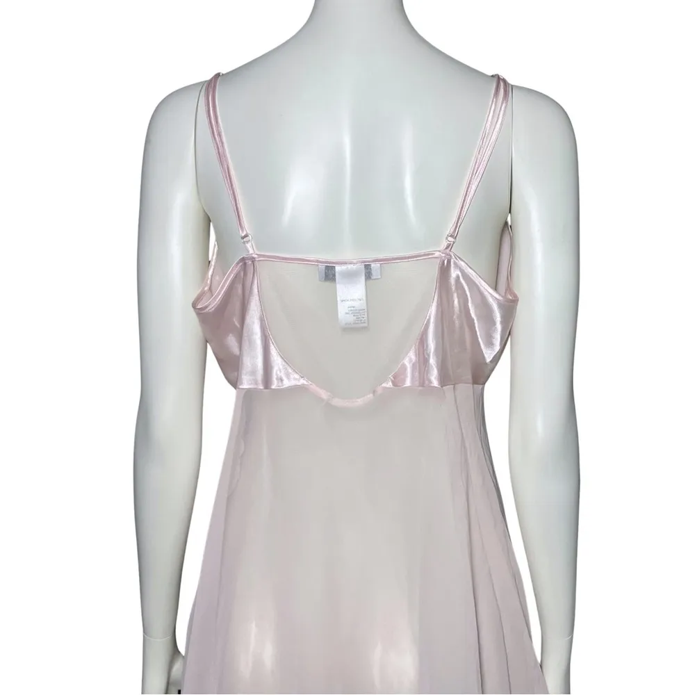 Vintage 90s Y2K Pink Lingerie Slip Dress Sheer Embroidered Beaded M/L Coquette Size L - Image 8