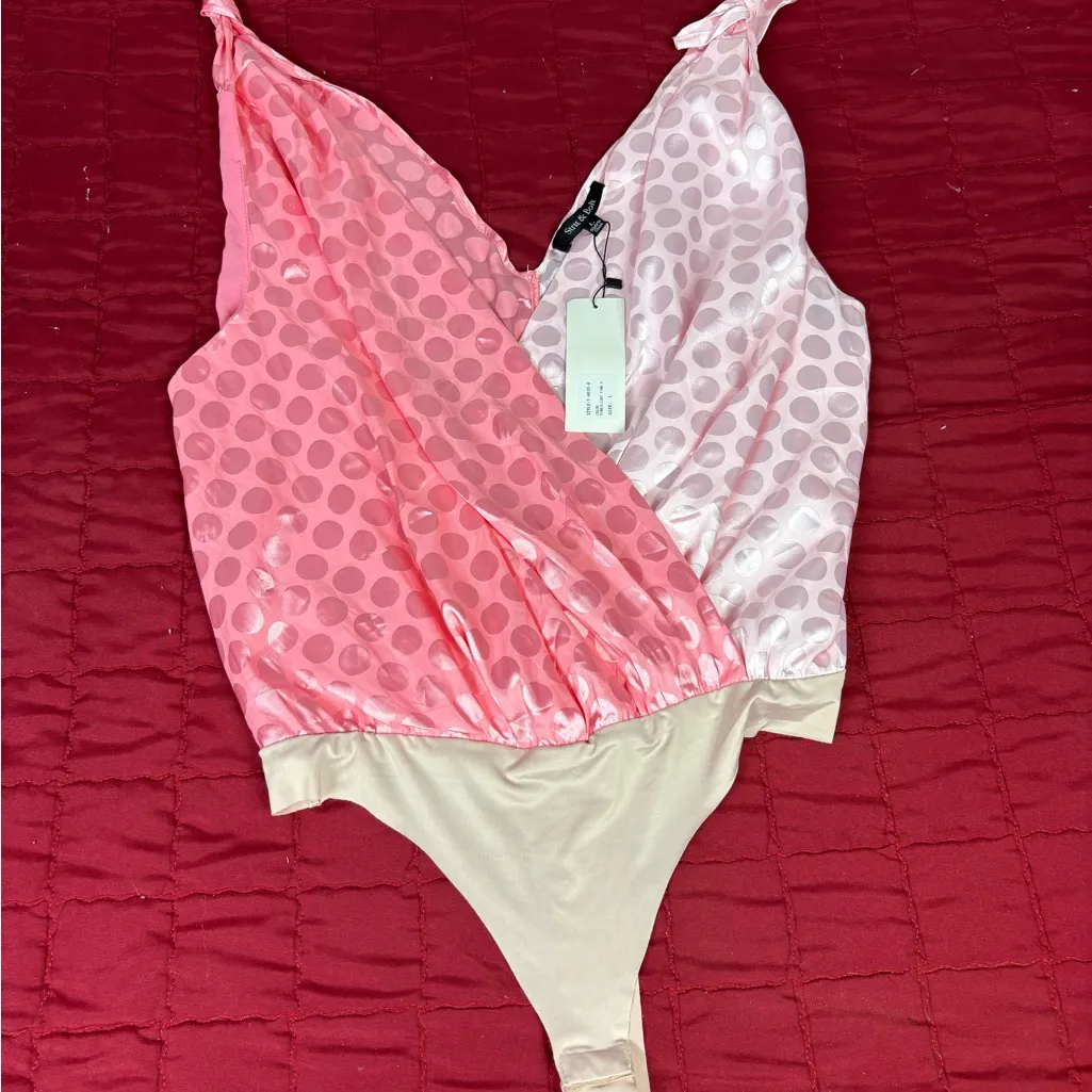 Pink and Cream Women's Bodysuit Size L - Image 4