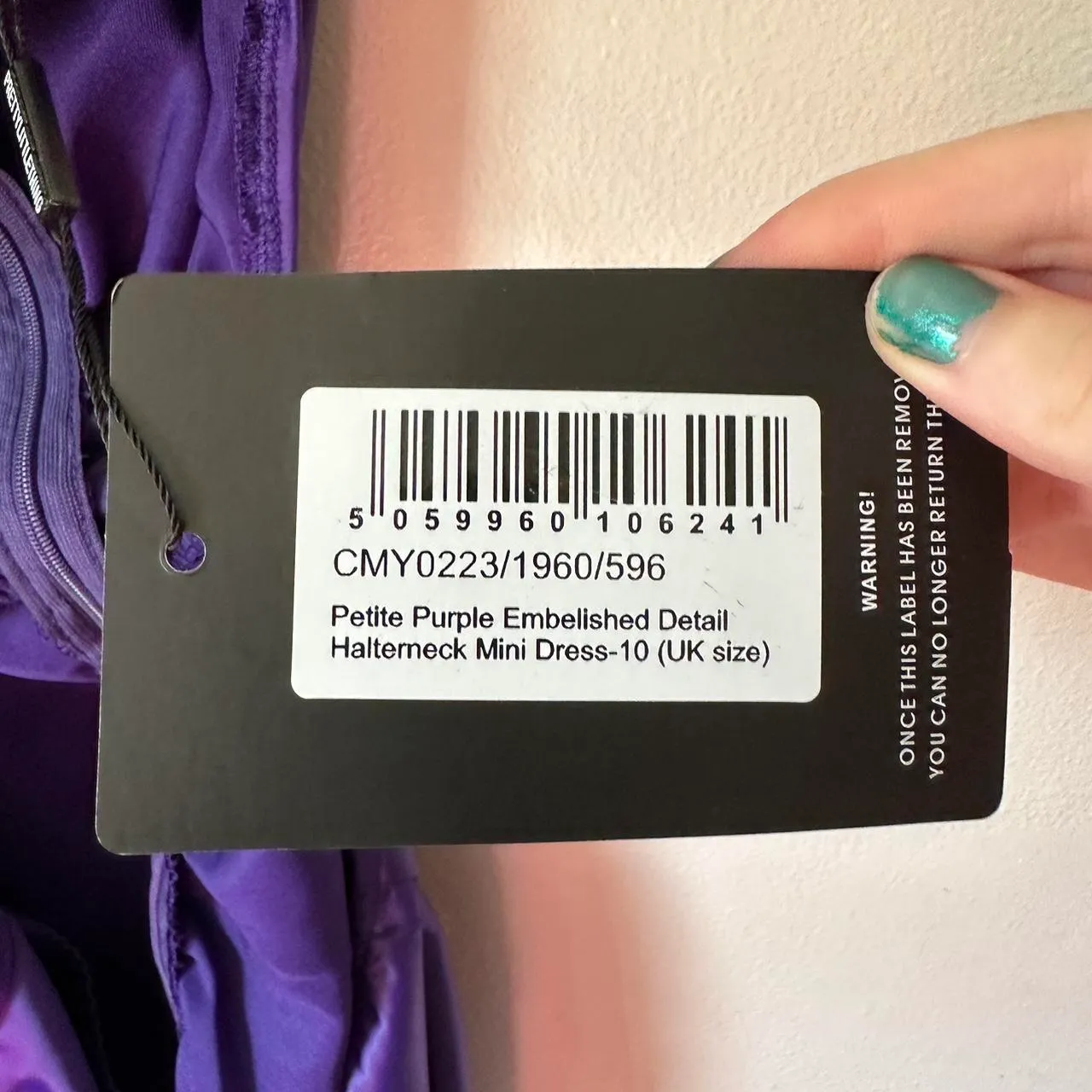 PrettyLittleThing Petite Purple Embellished Detail Halterneck Bodycon Dress - Image 4