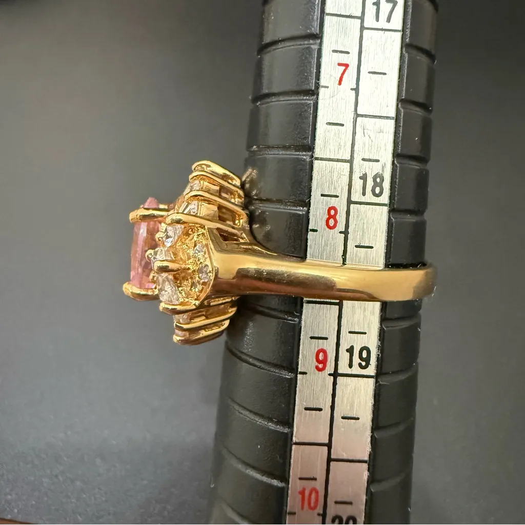 Vintage 925 Gold Over Sterling Pink Oval CZ Flower Cocktail Ring Size 8.5 7g. - Image 11