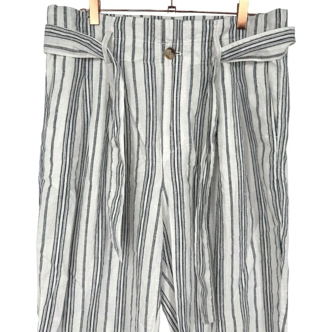 Madewell Linen Cotton‎ Paperbag Waist Striped Pants Size 12 Nautical Beachy - Image 9
