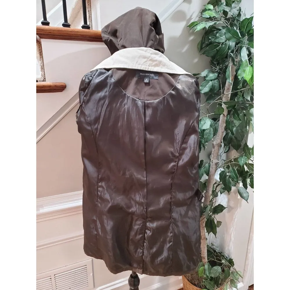 Jones New York Women Brown Cotton Long Sleeve Double Breasted Jacket Size Medium - Image 8