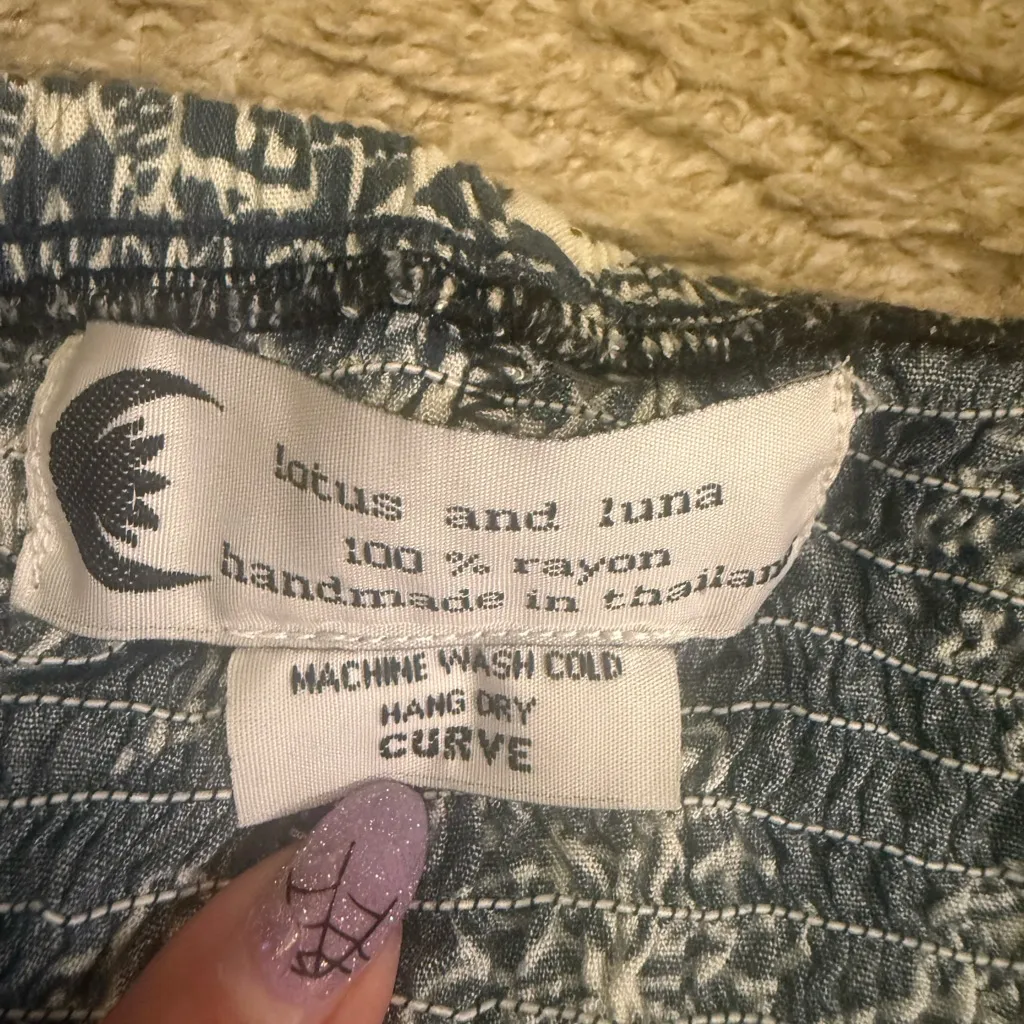 Lotus & Luna Corfu Floral Print Blue White Ankle Jogger Harem Pants - Image 5