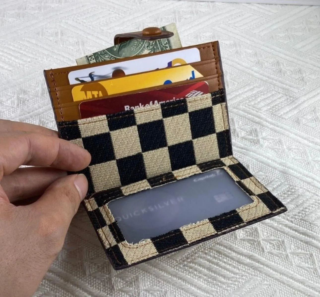 Canvas Snap Closure Small Wallet for Women,Bifold Credit Card Holder Coin Purse with ID Window - Image 3