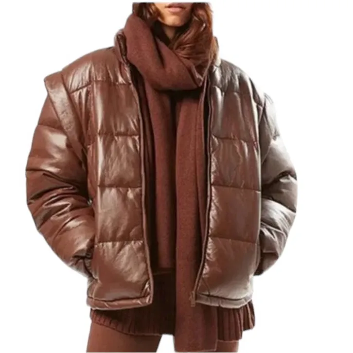 NWT We Wore What Snap-Off Sleeve Faux Leather Puffer Jacket - Image 4