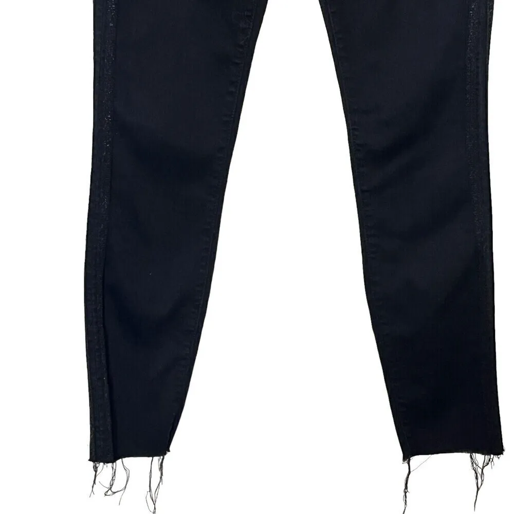 MOTHER Looker High Waisted Skinny Jeans Guilty Party Tuxedo Stripe Women’s 24 Black - Image 4