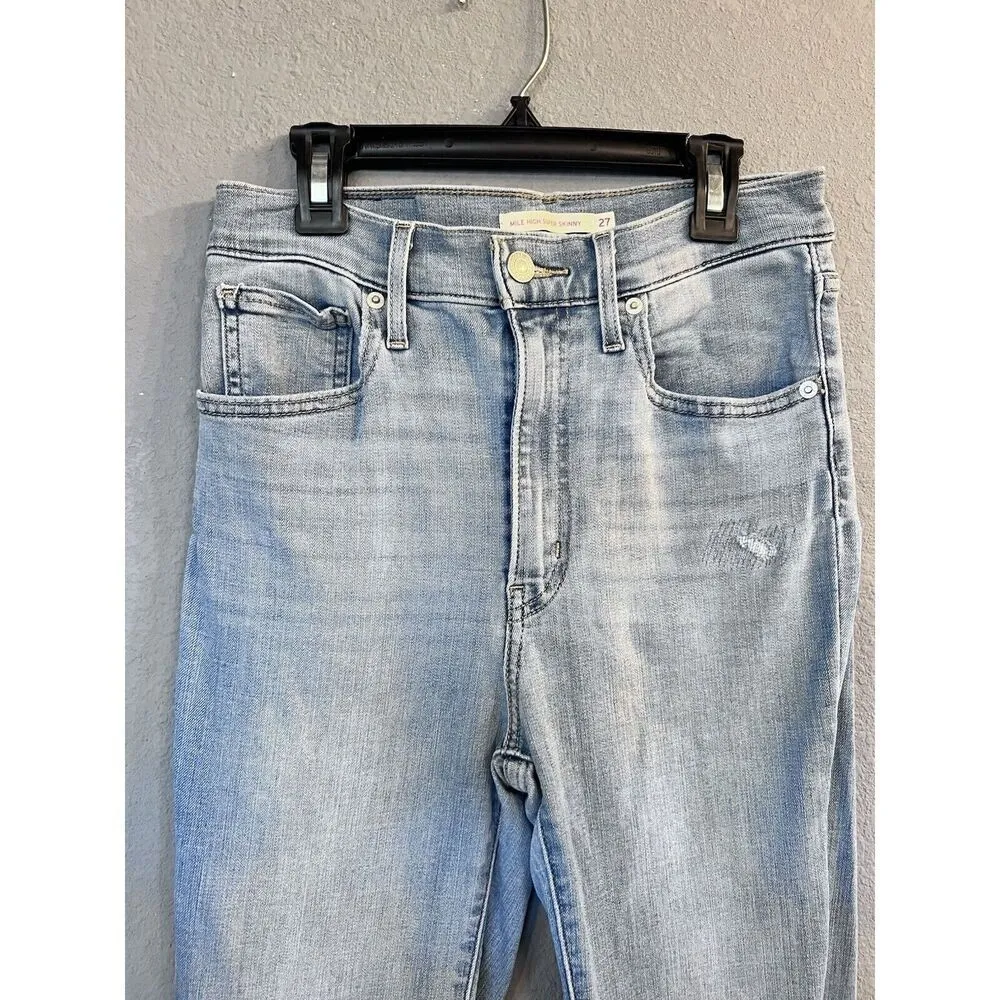 Levi's Mile High Super Skinny Jeans Size 27 Waist Light Wash‎ Blue Stretch Denim - Image 3