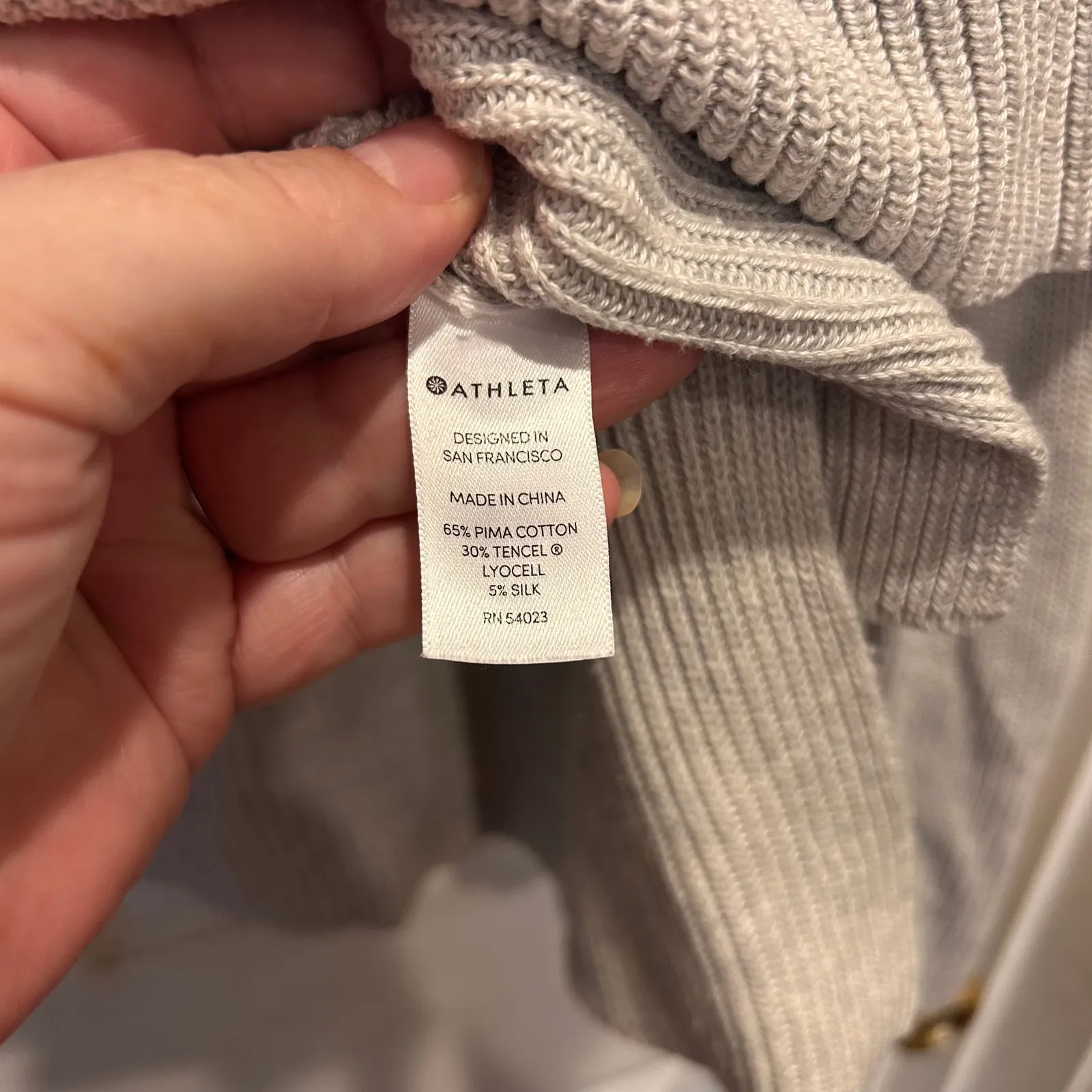 Athleta Women's Size L Beige Ribbed Knit Hoodie‎ Sweater Pima Cotton Tencel Silk - Image 4