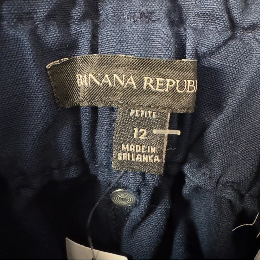Banana Republic cotton/linen navy Blue Shorts paperbag waist zip up zipper front - Image 7