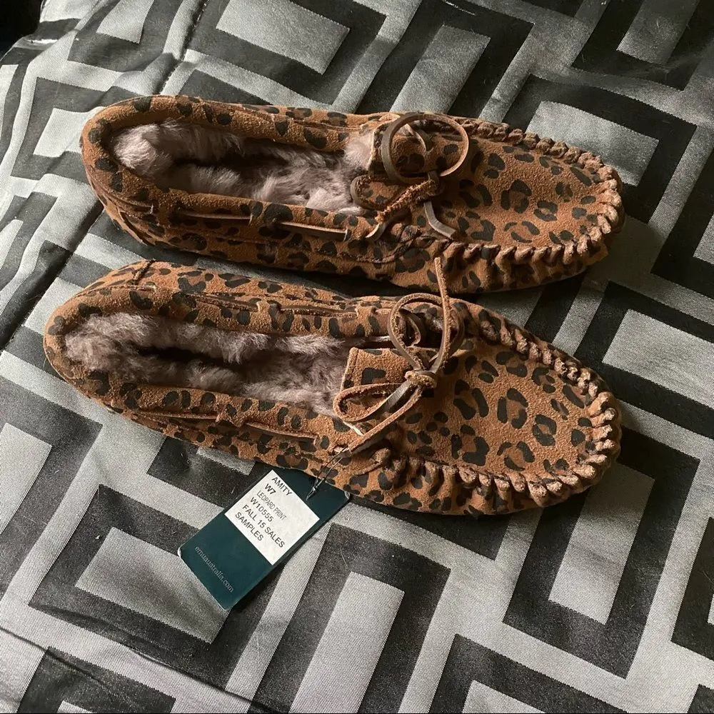 EMU leopard print moccasins house shoes, Women's Moccasin Slippers Micro Suede Brown Size 7 - Image 4