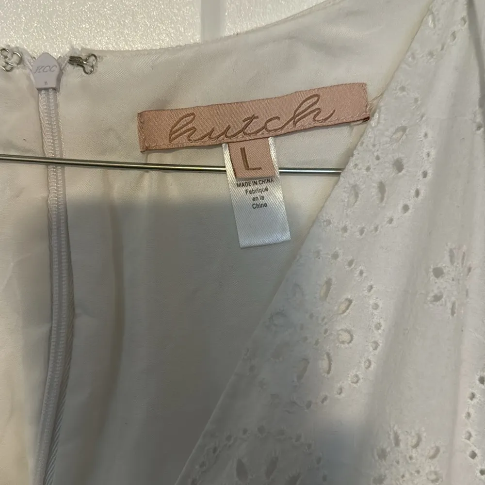 Hutch Anthropologie  White Puff Sleeved Smocked-Waist Eyelet Jumpsuit, XL - Image 6