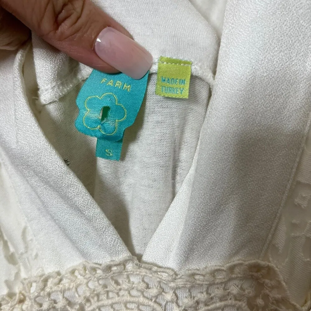 Farm Rio Solana Cutout Cold Shoulder Ivory Midi Dress Boho Anthropologie Size S - Image 9