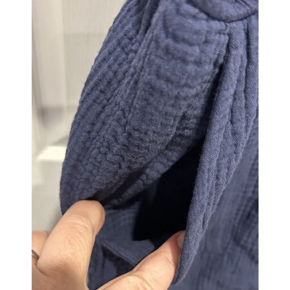 Knox Rose Navy Double Cotton Gauze Short Sleeve V-Neck Tassel Romper‎ Size Large - Image 7