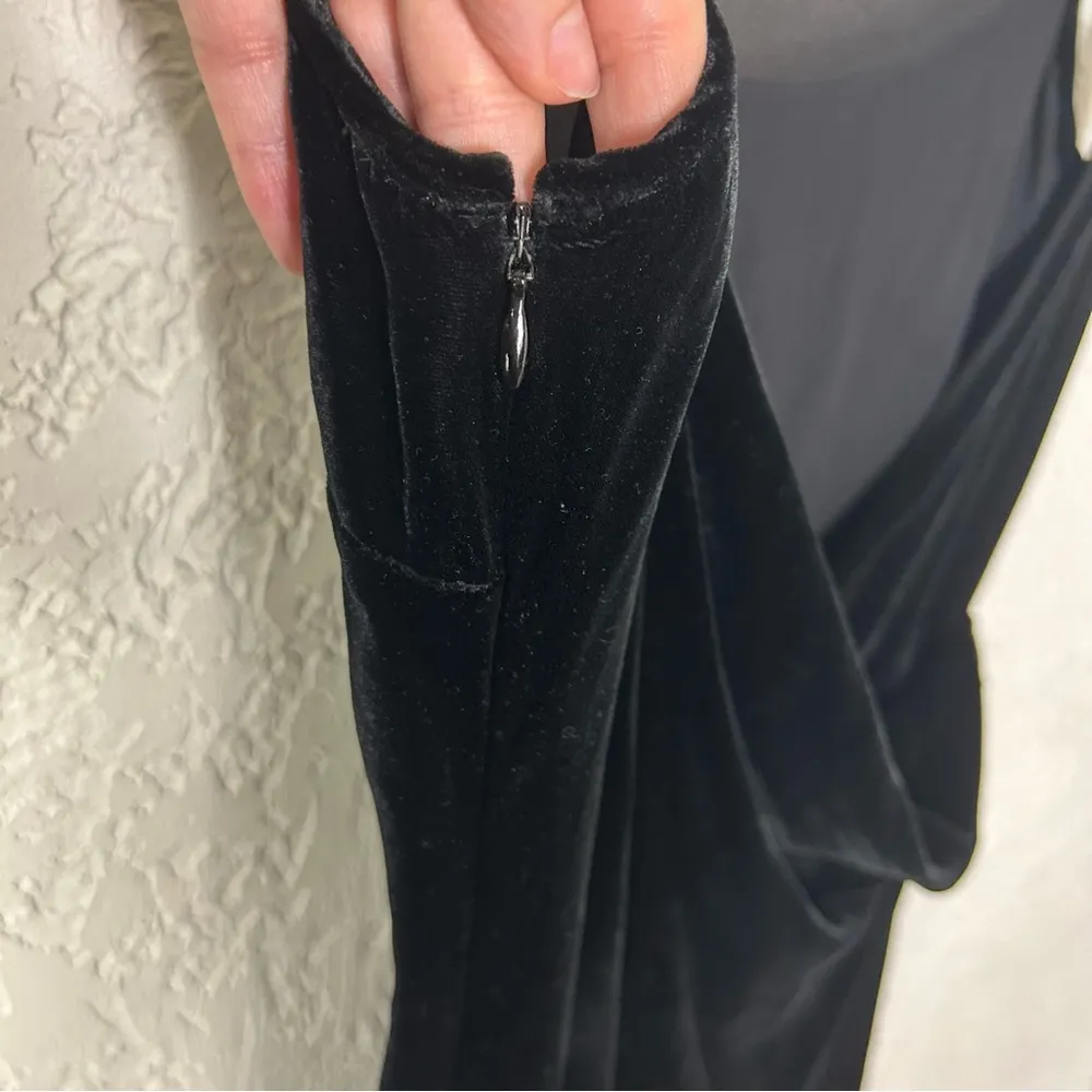 BCBGMaxazria | Black Velour Silk Asymmetrical Party Whimsical Goth Dress Size 4 - Image 4