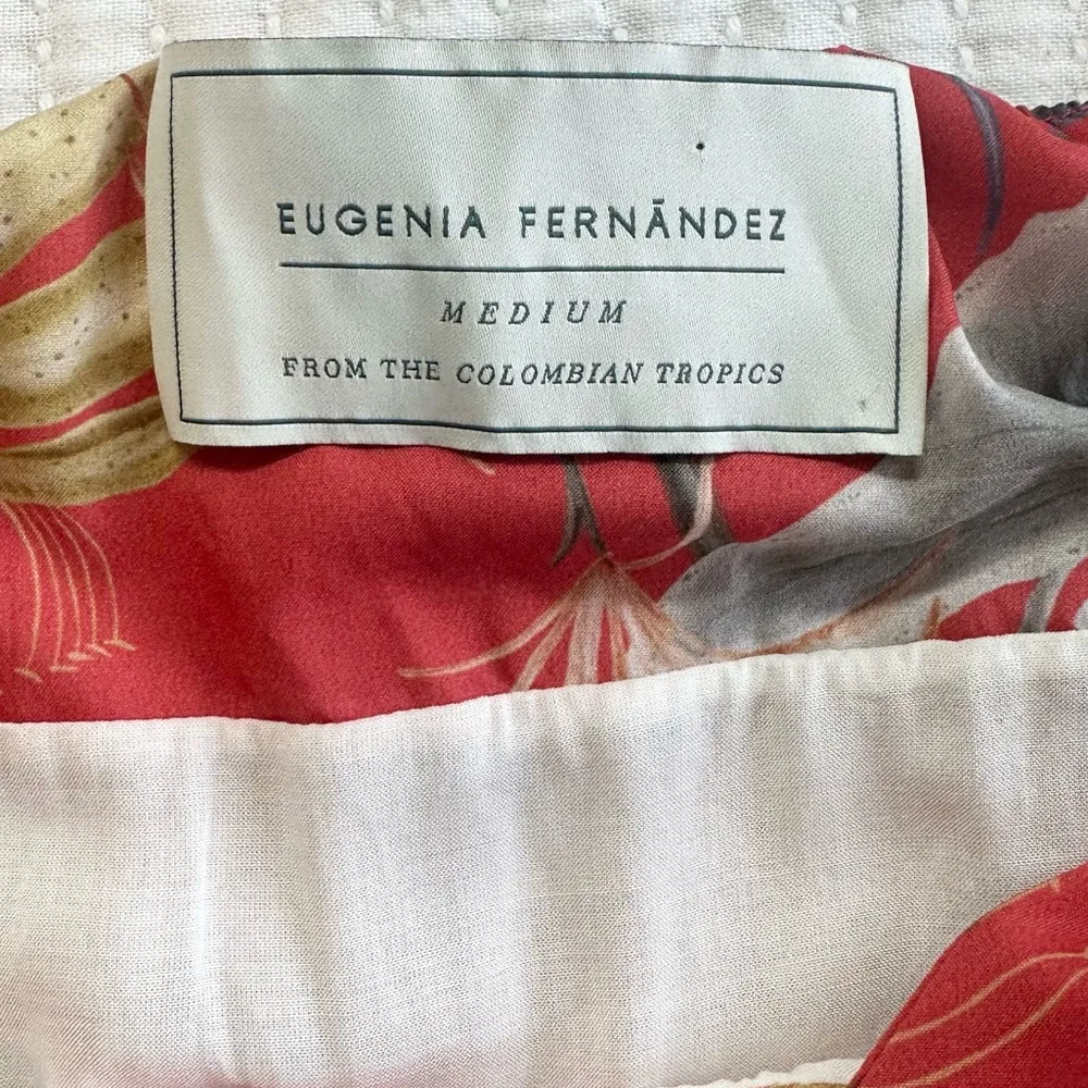 Eugenia Fernandez Tropical Floral Tiered Mini Ruffle Dress Red Size M - Image 6