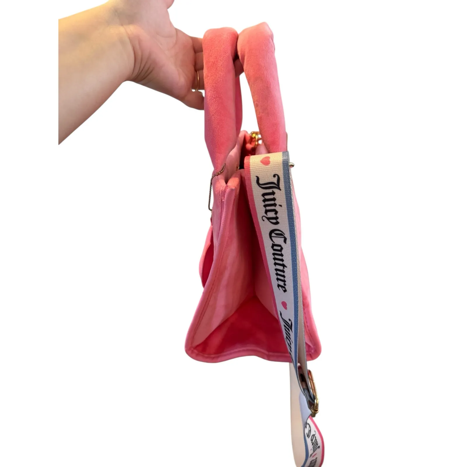 Juicy Couture Pink Velour Tote Crossbody Logo Bag Y2K - Image 8