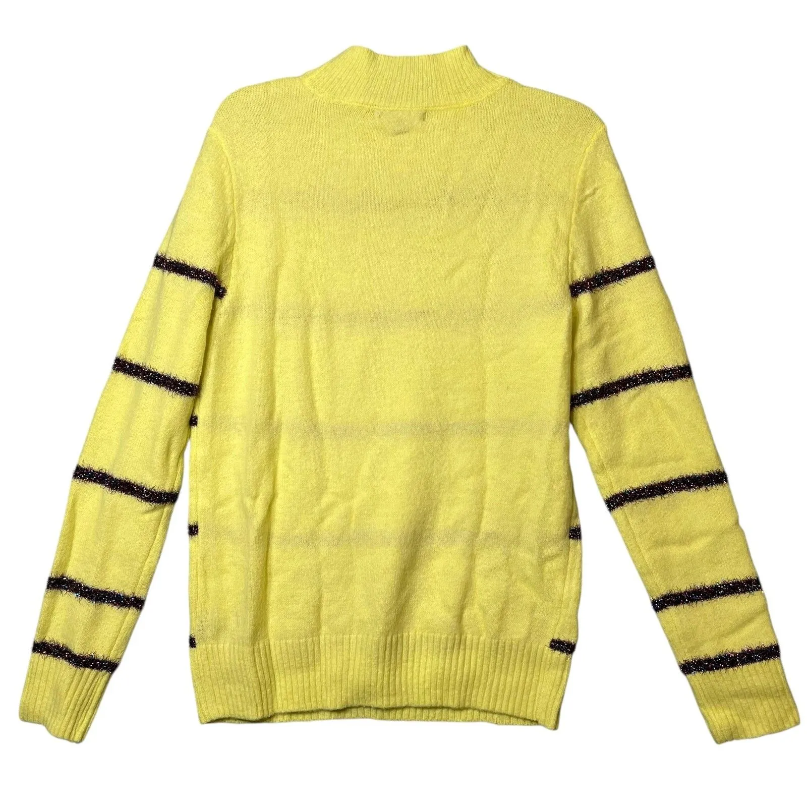 Tribekka 44 Sweater Womens Medium Citron Yellow Mock Neck Striped Rainbow Tinsel - Image 3