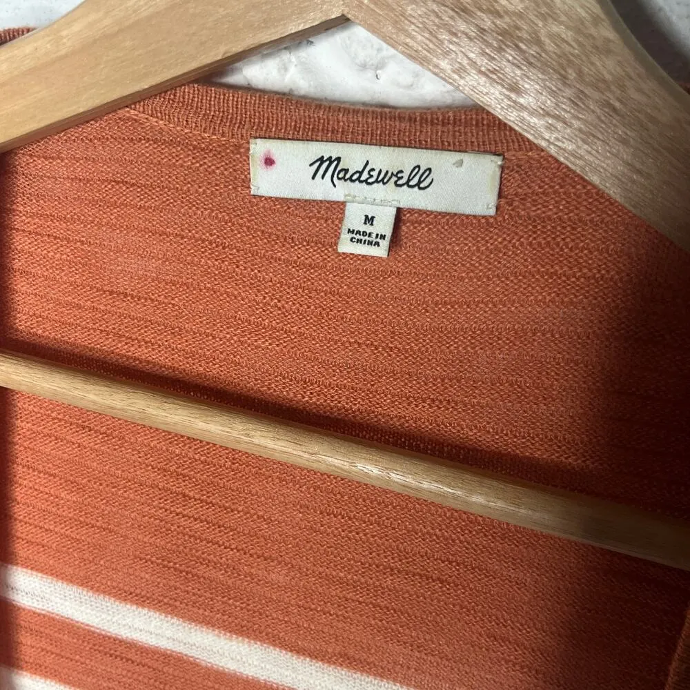 Madewell Women's Cotton Orange Stripe Summer Ryder Cardigan Sweater Size Medium - Image 2