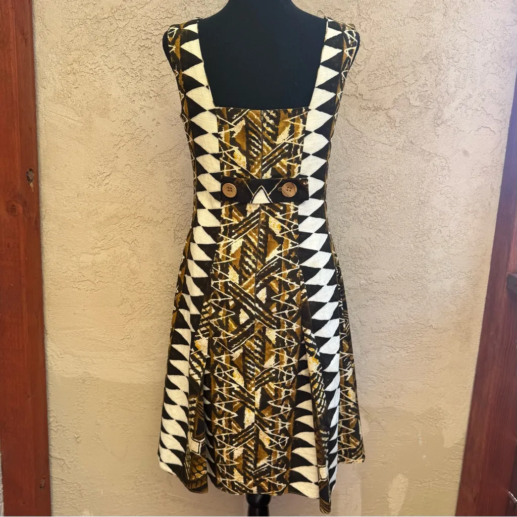 Vintage Handmade 70’s Button Back Detail Tiki Bar Mini Dress Black - Image 6