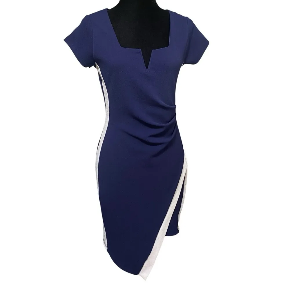 Crave Fame Navy Faux Wrap Bodycon Dress Cocktail Party Size Large - Image 2