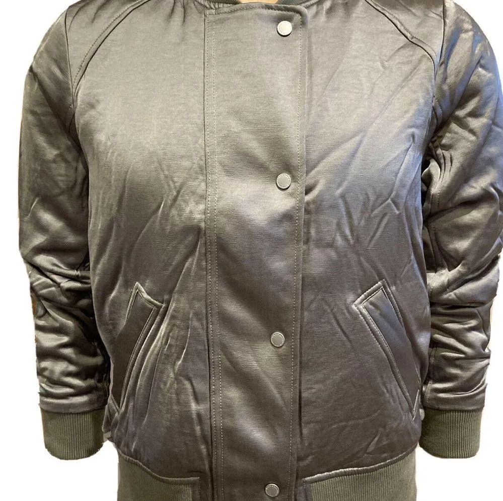 Abercrombie & Fitch Olive Green Satin Classic Bomber Jacket - Image 2