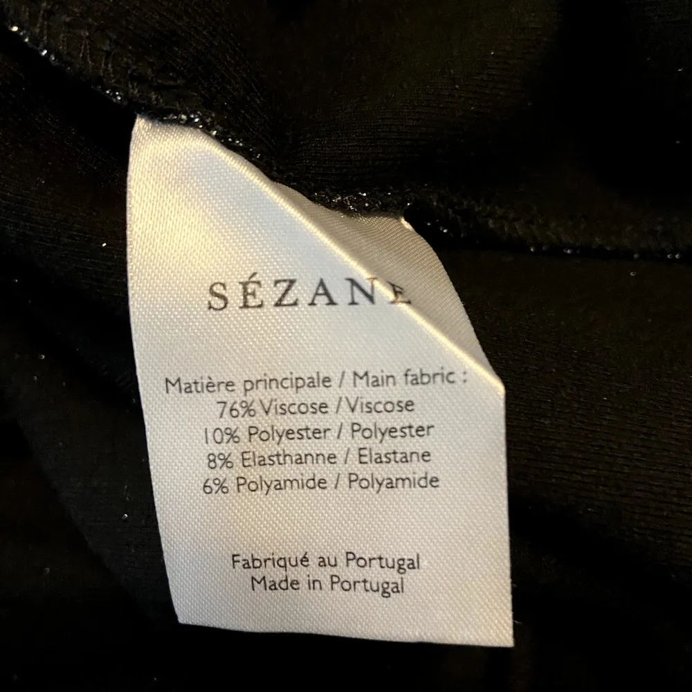 Sezane Classic Fit Shirt Short Sleeve Keyhole Cut Out Striped Sparkly Black S - Image 4