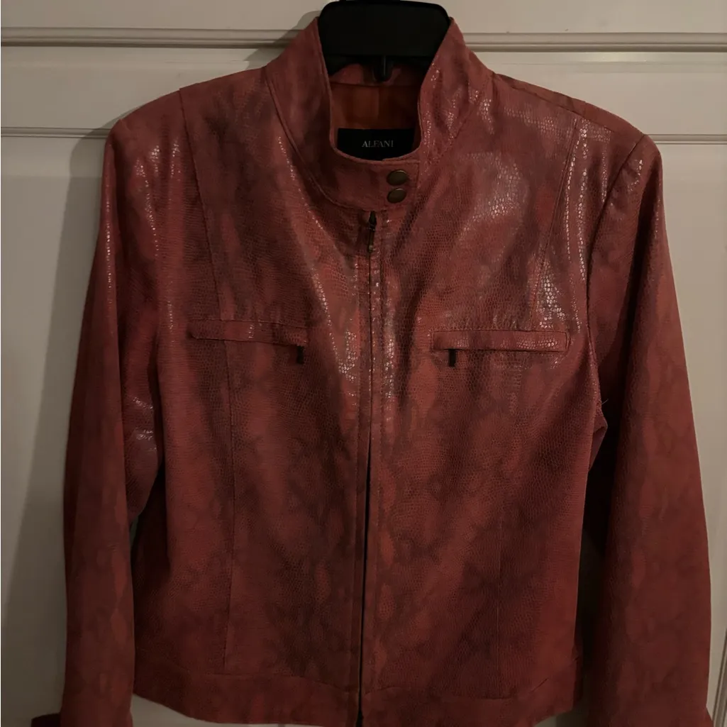 ALFANI Genuine Leather Snake Print Moto Jacket‎ size large - Image 9