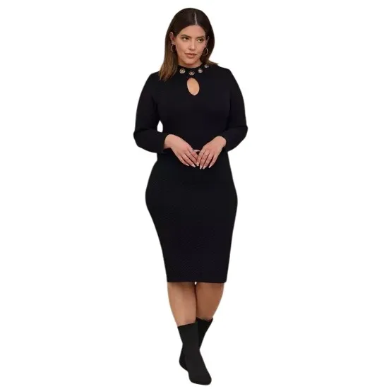 Torrid Black Ribbed At The Knee Sweater Gromet Dress Long‎ Sleeve Size 3 22 24 - Image 10