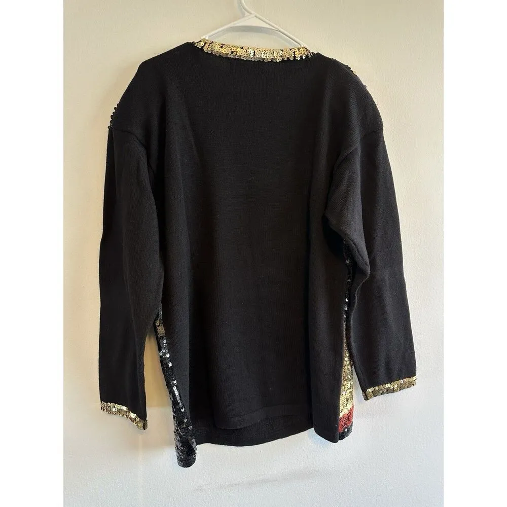 Vintage Sequin Sweater Multicolor Abstract Geometric Pattern‎ Party Pullover Size L - Image 2