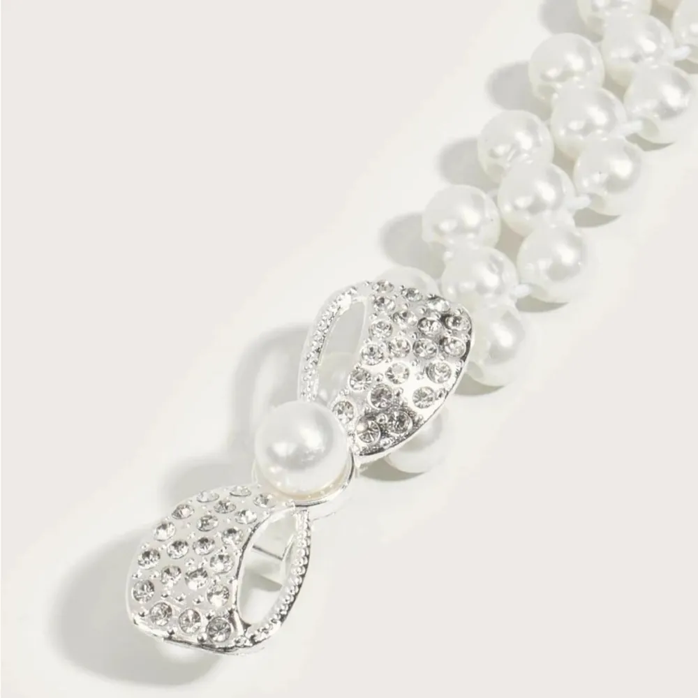 Bow Coquette Wedding Christmas Pearl Belt White - Image 2