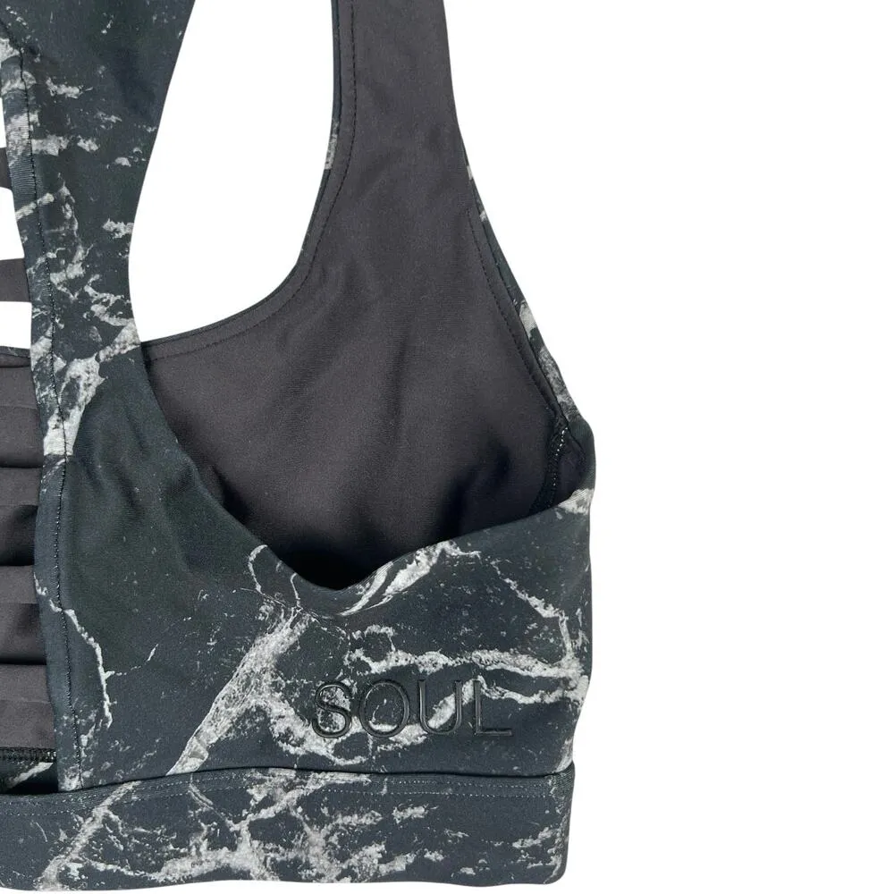 Soul Black Marble Tie Dye Print Yoga Athletic Sports Bra Leggings Pants Set Sz S - Image 7