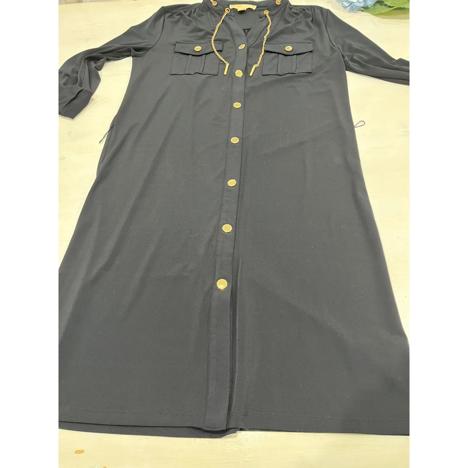 Michael Kors black‎ Shirt Dress Gold Chain Detail Career Wear Small - Image 7