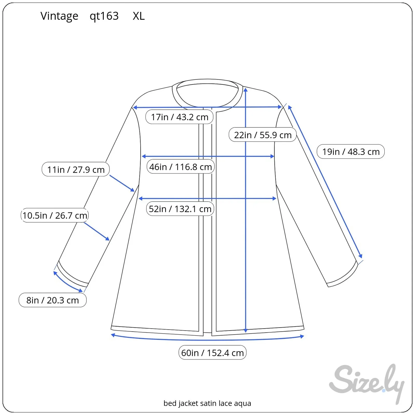 bed jacket satin lace aqua Blue Size L - Image 10