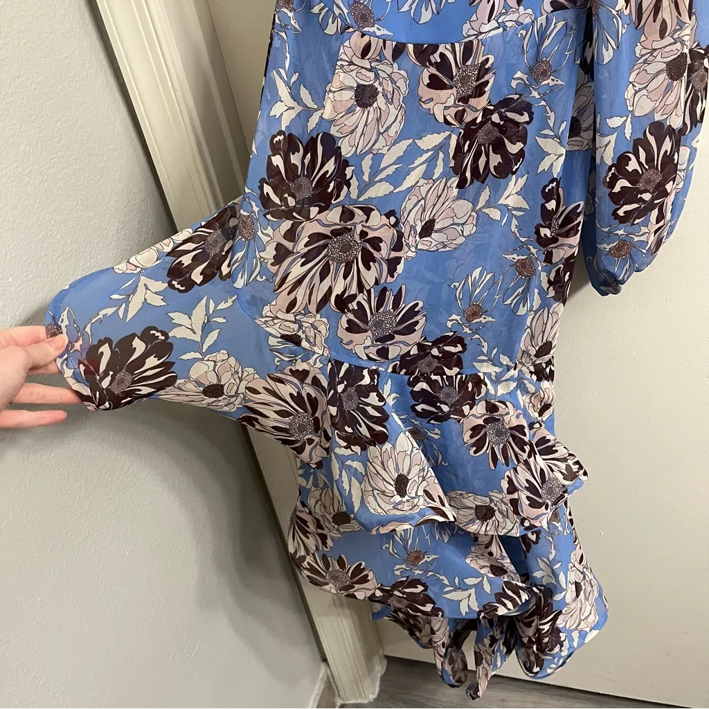 NWT Alexis Abanna Blue Ruffle Floral One Shoulder Asymmetrical Dress Size XS - Image 12