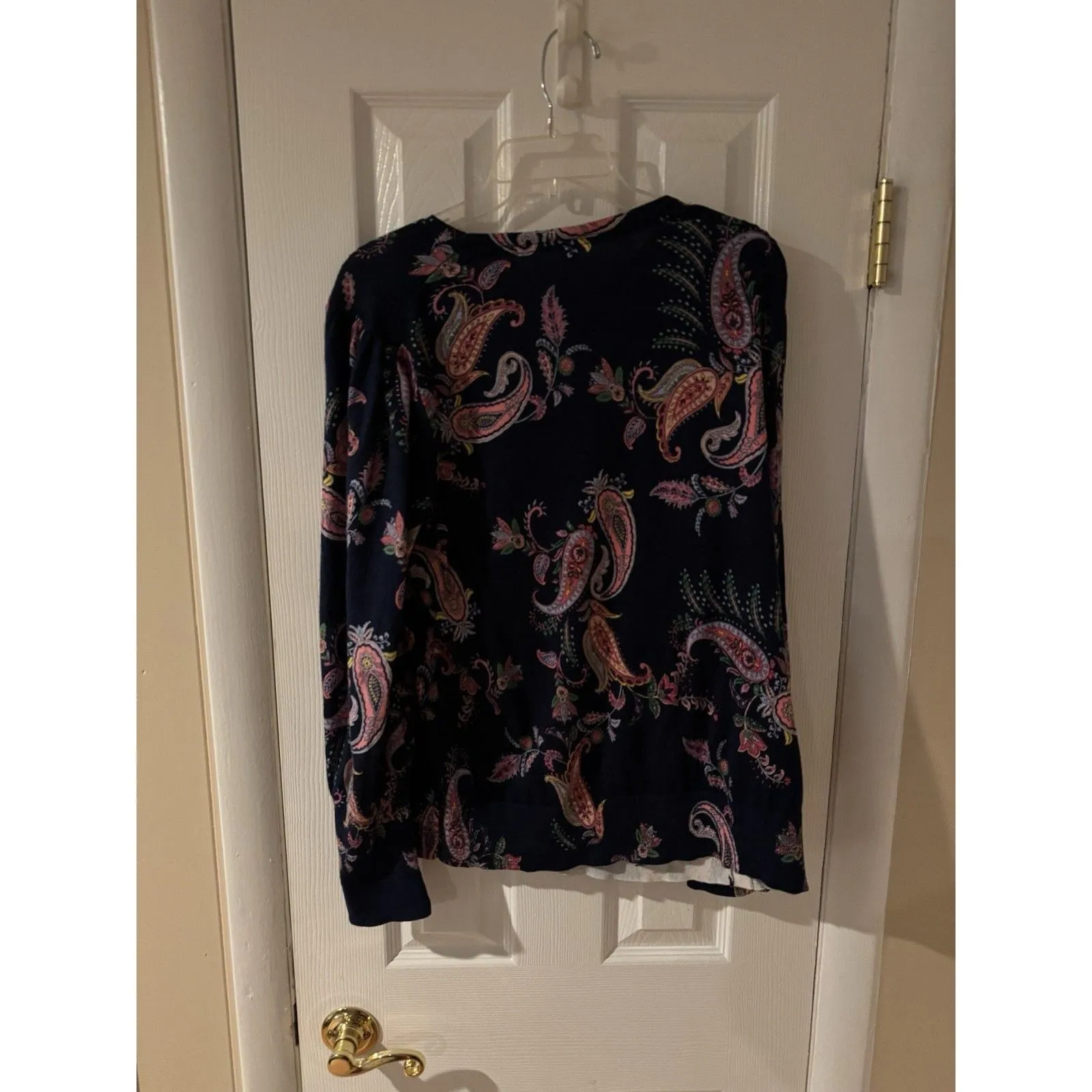 Talbots  Lightweight Sweater XL Blue Shadow Paisley Cotton Blend Crew Neck READ - Image 10