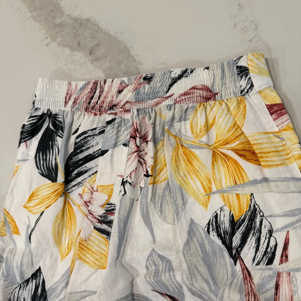 C&C California 100% Linen Tropical Floral Wide Leg Flowy Cropped Pants Womens XS - Image 7