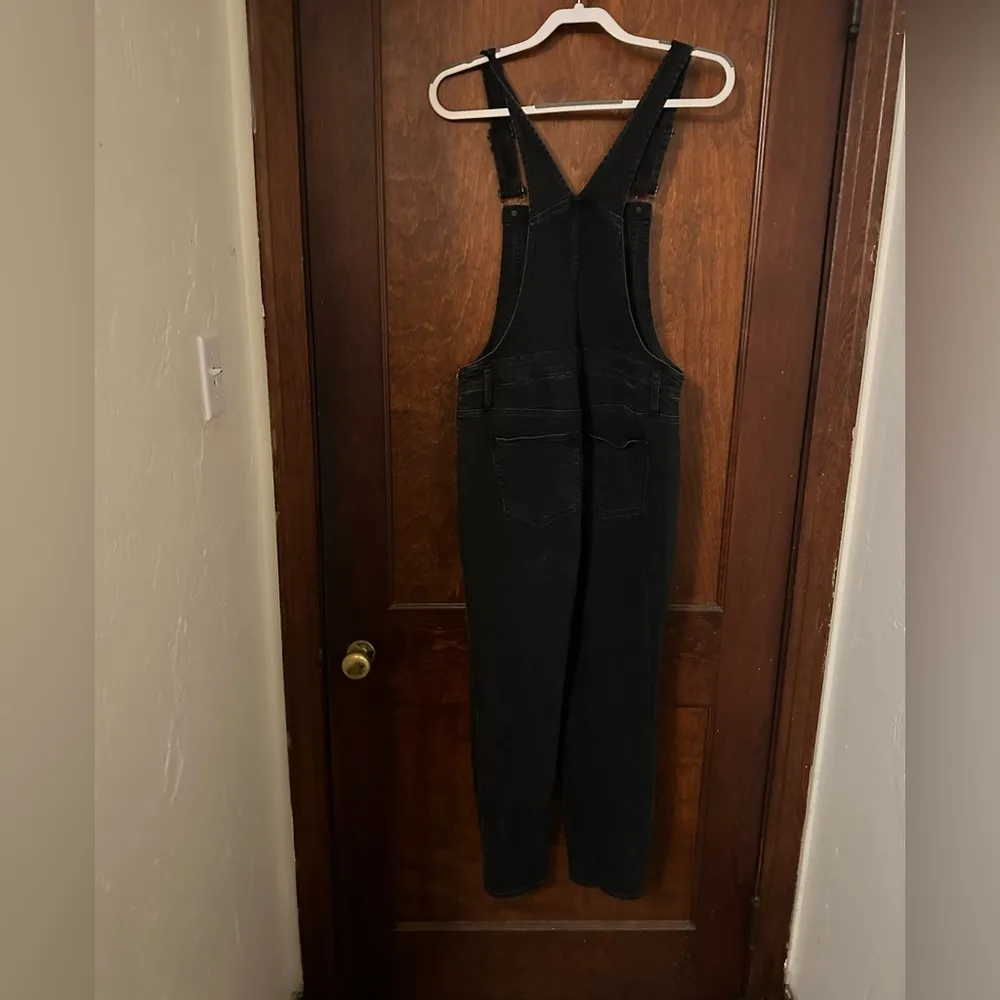 Madewell Lunar Wash Washed Black Stretch Cotton Skinny Overalls Size M - Image 3